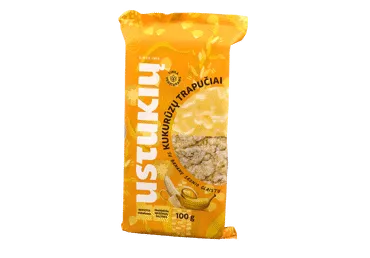 Kukurūzų trapučiai su bananų skonio glaistu USTUKIŲ MALŪNAS, 100 g