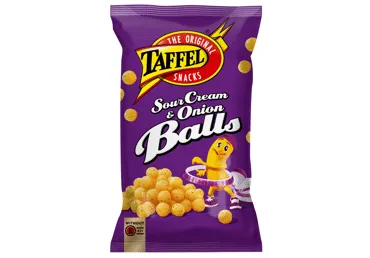 Kukurūzų traškučiai TAFFEL BALLS, grietinės ir svogūnų sk., 165 g