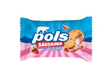 Ledai POLS su braškių įdaru, tarp sausainių, 75 g