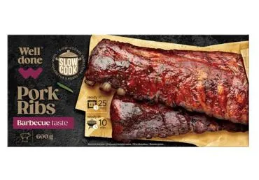Lėtai virti kiaul. šonkauliai WELL DONE su barbekiu padažu, 600 g