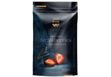 Liofilizuotos braškės juodajame šokolade WELL DONE PREMIUM, 80 g