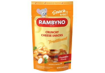 Lydytas rūkytas sūrio užkandis RAMBYNO, tradicinis, 45% RSM, 75g