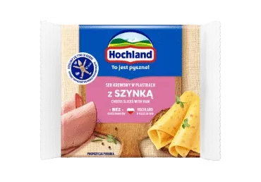 Lydytas sūris HOCHLAND, su kumpiu, riekelėmis, 130g