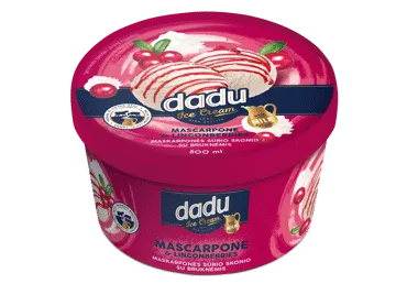 Maskarponės skonio valgomieji ledai DADU su bruknių įdaru, 440 g