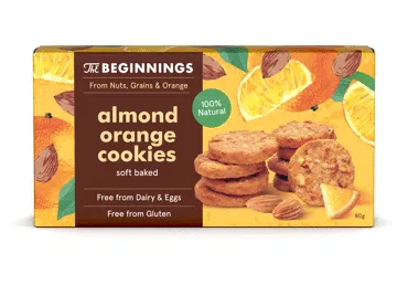 Migdoliniai sausainiai BEGGININGS su apelsinais, 80 g