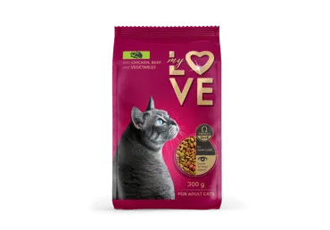 My Love visavertis  sausas pašaras suaugusioms katėms su vištiena, jautiena ir daržovėmis, 300 g