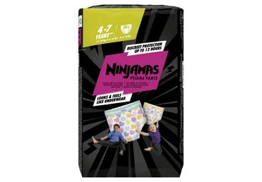 Naktinės sauskelnės-kelnaitės NINJAMAS, 4-7m., 17-30kg, 10 vnt,Pink