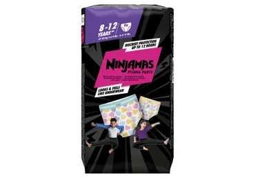 Naktinės sauskelnės-kelnaitės NINJAMAS, 8-12m., 27-43kg, 9 vnt., Pink