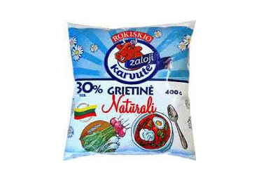 Natūrali ROKIŠKIO grietinė ŽALOJI KARVUTĖ, 30 % rieb., 400 g