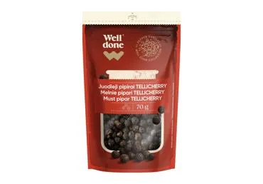 NAUJA! Juodieji TELLYCHERRY pipirai WELL DONE, 70 g, 70 g