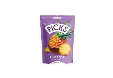 NAUJA! Liof. ananas. saldainiai su pien. šokolado gl. PICKS, 90 g