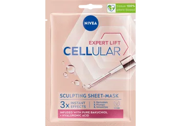 NIVEA CELLULAR EXPERT LIFT veido kontūrus formuojanti lakštinė veido kaukė, prisotinta stangrinamojo serumo