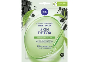 NIVEA SKIN DETOX lakštinė veido kaukė, prisotinta detoksikuojančio serumo, sudirgusiai odai