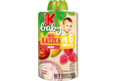 Obuolių, bananų, aviečių tyrelė su manų koše nuo 6 mėn, Kubuš baby, 100 g