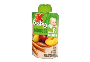 Obuolių, persikų, morkų, bananų tyrelė KUBUŠ BABY (6+ mėn.), 100 g