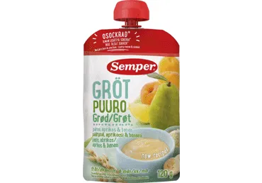 Paruošta vartoti košė SEMPER su kriauše ir abrikosais, nuo 6 mėn., 120 g