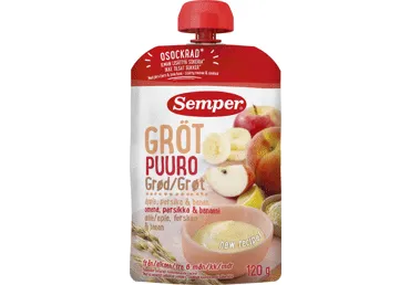 Paruošta vartoti košė SEMPER su obuoliais ir persikais, nuo 6 mėn., 120 g