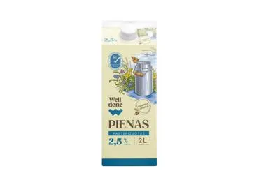 Pasterizuotas pienas WELL DONE, 2,5 % rieb., 2 l