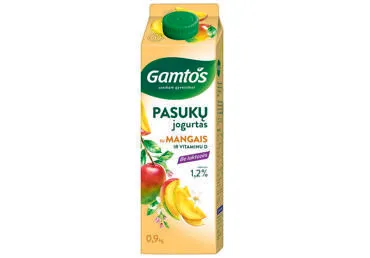 Pasukų jogurtas GAMTOS,1,2%, su mangais ir  vitaminu D, 900 g LT-EKO-001