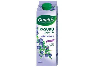 GAMTOS pasukų jogurtas su mėlynėmis, be laktozės, 1,2 % rieb., 900 g