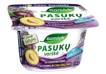 Pasukų varškė be laktozės su persikais ir ispaninio šalavijo sėklomis GAMTOS, 2,3 % riebumo, 130 g