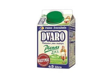 Pienas DVARO, 2,5 % rieb., pasterizuotas, 500 ml