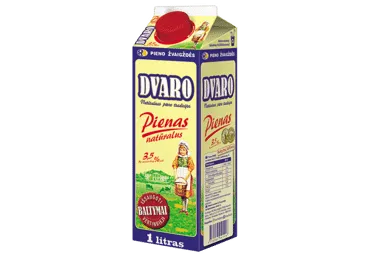 Pienas DVARO ne mažiau kaip 3,5 % rieb., pasterizuotas, 1 l