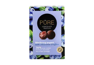 Pieninio šokolado triufeliai PURE CHOCOLATE su mėlynių jogurto kremu, 148 g