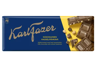 Pieninis šokoladas KARL FAZER su lazdynų riešutais, 200 g