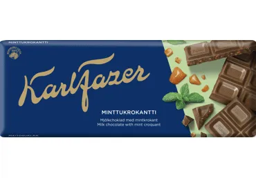 Pieninis šokoladas KARL FAZER su mėtų skonio migdoliniu griliažu, 180 g