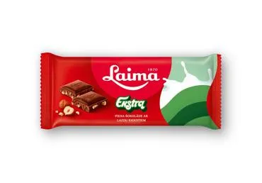Pieninis šokoladas su skaldytais lazdyno riešutais LAIMA, 90 g