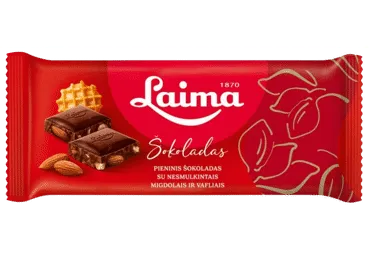 Pieninis šokoladas LAIMA su nesmulkintais migdolais ir vafliais, 90 g
