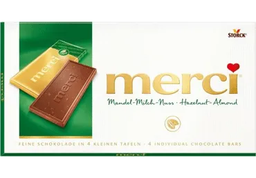 Piena šokolāde MERCI ar lazdu un mandeļu riekstiem 100g