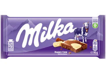 Pieninis šokoladas MILKA HAPPY COW su baltuoju šokoladu, 90 g