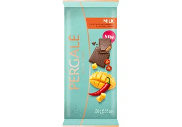 Pieninis šokoladas PERGALE su mangais ir pip.,  100 g