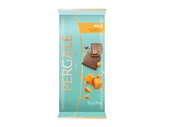 Pieninis šokoladas PERGALĖ su traškia karamele ir druska, 85 g