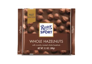 Pieninis šokoladas RITTER SPORT su lazdynų riešutais, 100 g