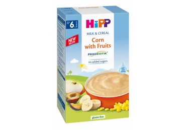 Pieniška kukurūzų košė HIPP su vaisiais (nuo 6 mėn.), 250 g