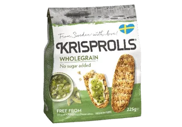Pilno grūdo skrudintos duonelės KRISPROLLS, be prid. cukraus, 225 g