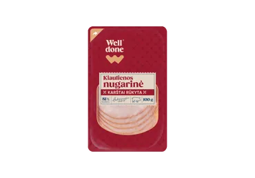 Pjaust. karštai rūkyta kiaulienos nugarinė WELL DONE, a. r., 100 g