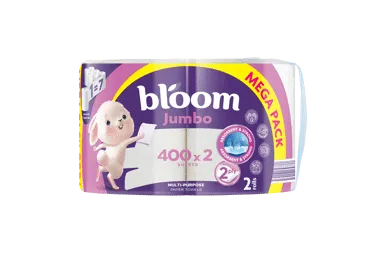 Popierinis rankšluostis BLOOM JUMBO 2 ritinėliai, 400 lapelių