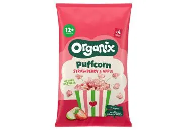 Popkornų užkandis su braškėmis ir obuoliais ORGANIX, 40 g