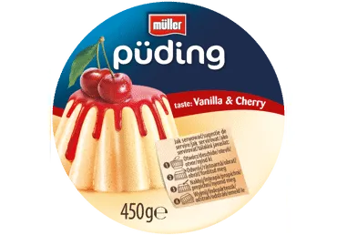 Pudingas MÜLLER su manų kruopomis, vanilės, vyšnių užpilu, 23 % rieb., 450 g