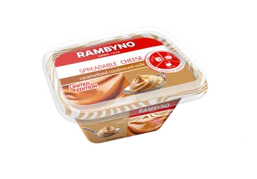 RAMBYNO lydytas tepamas sūrio produktas su karamelizuotu kondensuotu pienu, 35 %, 175 g