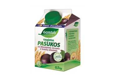 Raugintos GAMTOS pasukos su džiovintomis slyvomis ir ispaninio šalavijo (Salvia hispanica) sėklomis, 0,4 % rieb., 500 g