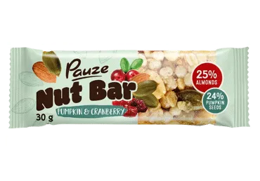 Riešutų batonėlis su moliūgų sėklomis ir spanguolėmis PAUZE, 30 g