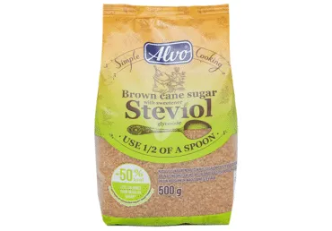 Rudasis cukranendrių cukrus su stevijos saldikliu ALVO, 500 g