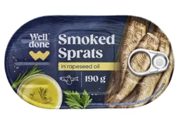 Rūkyti šprotai rapsų aliejuje WELL DONE, 190 g