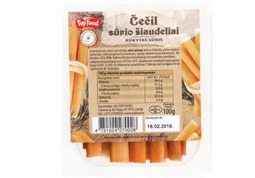 Rūkyto sūrio lazdelės TOP FOOD, 28 % rieb. s. m., 100 g
