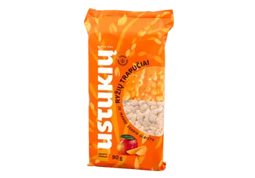 Ryžių trapučiai su mangų skonio glaistu USTUKIŲ MALŪNAS, 90 g